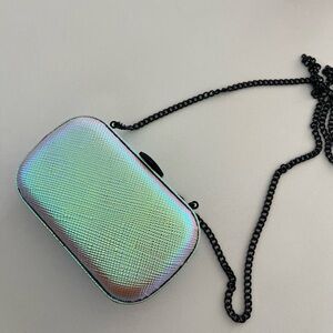 Silver Textured Clutch with Chain Strap
